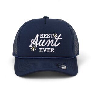 Best Aunt Ever Embroidered 5 Panel Rope Trucker Hat - Navy